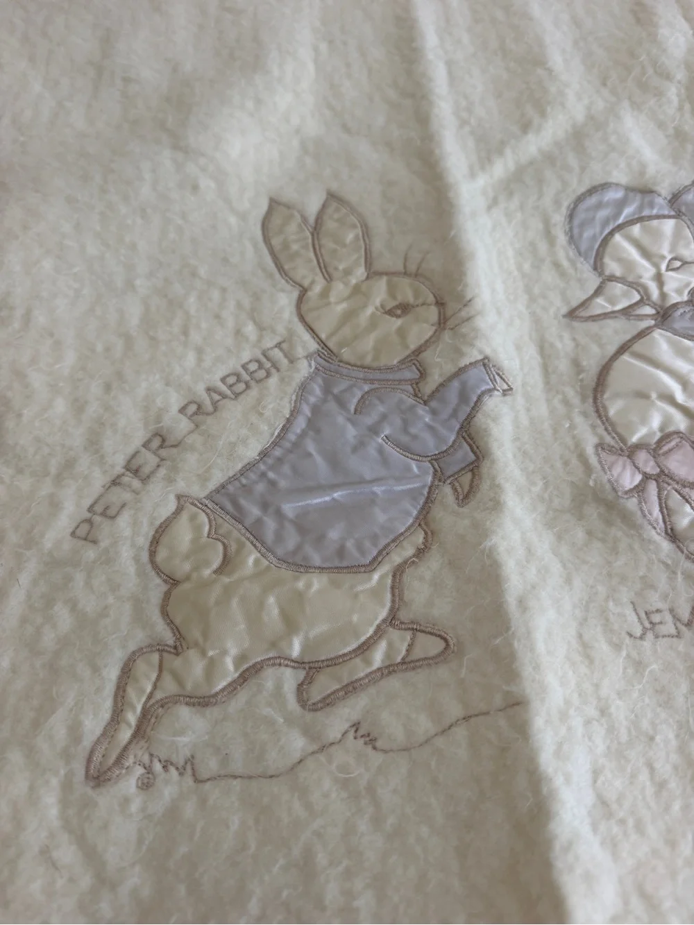 Vintage Quiltex Beatrix Potter Peter Rabbit Embroidered Satin Edge Baby Blanket